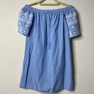 Old Navy Blue/White Boho Off The Shoulder Dress XS